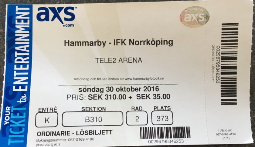 Ticket HIF - IFK